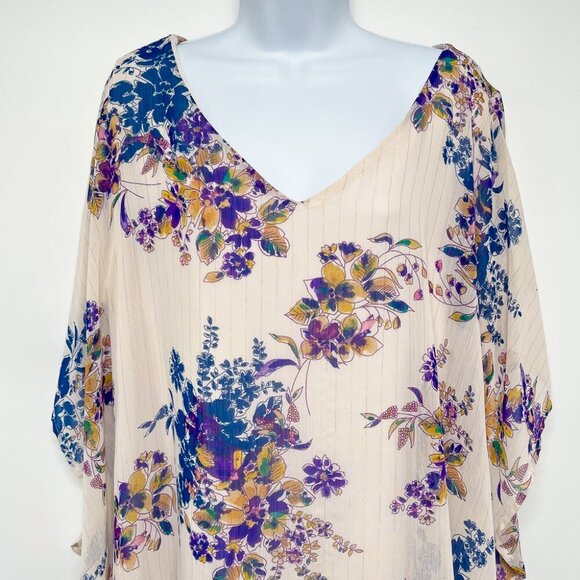 2/$30 Floral Print Pattern Flowy Draped Plus Blouse Top Semi Sheer Shirt 22W 24W - Picture 4 of 9